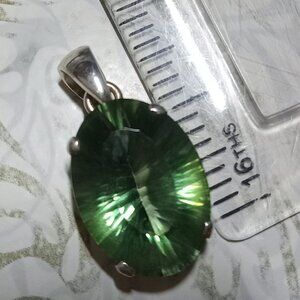 Green Tourmaline Pendant Unusual Cut 925 Silver